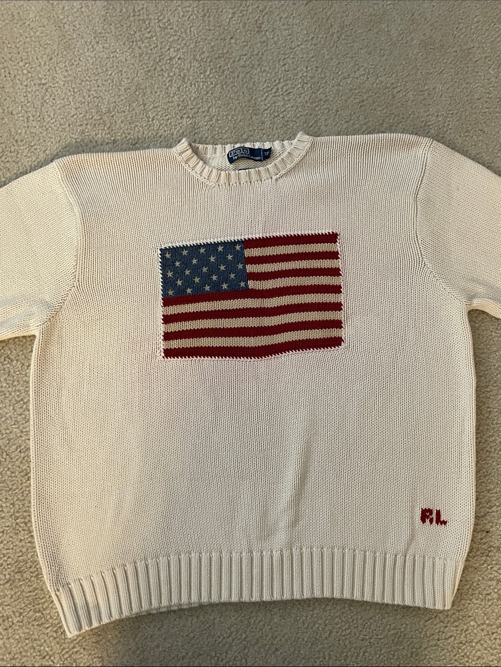 Vintage Polo Ralph Lauren USA Flag Cotton Sweater, Size XXL - Picture 3 of 7